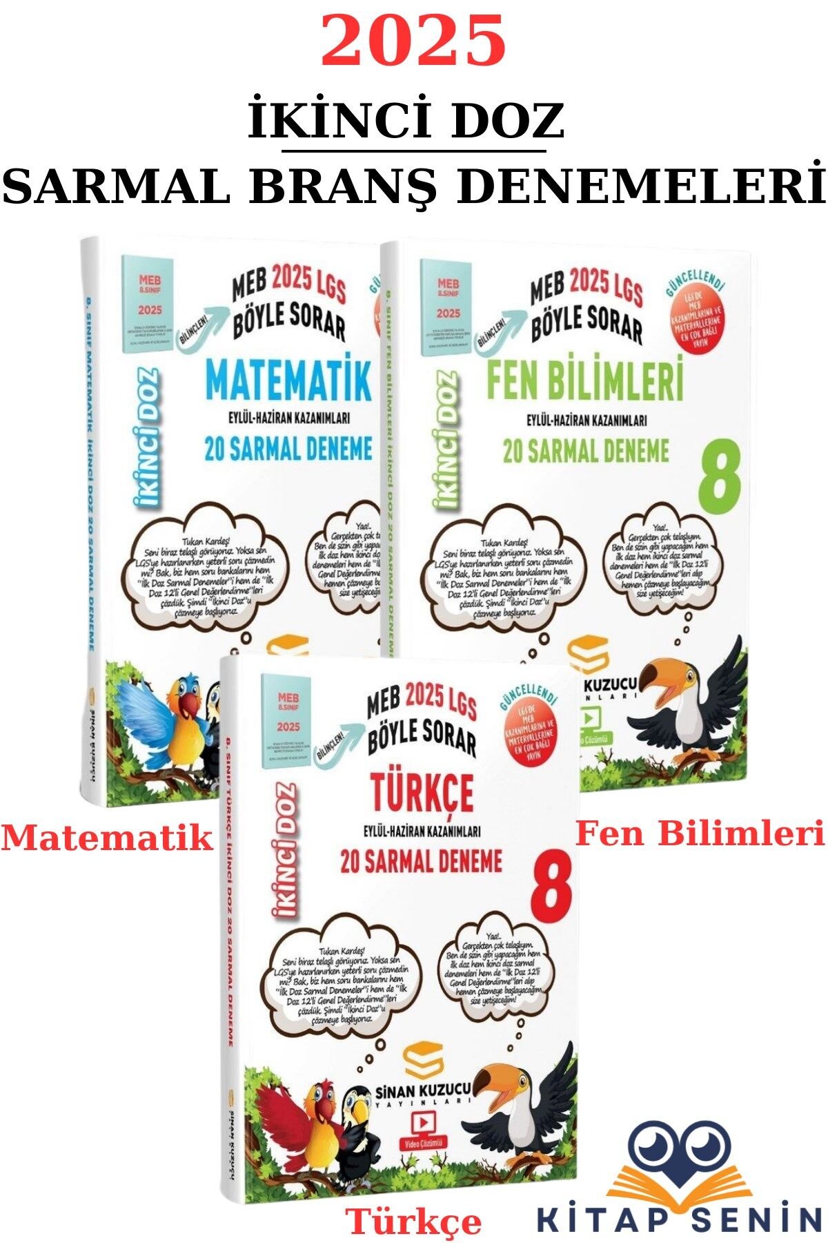 Sinan Kuzucu 2025 LGS Matematik Fen Bilimleri ve Türkçe İkinci Doz 3'lü Deneme Seti