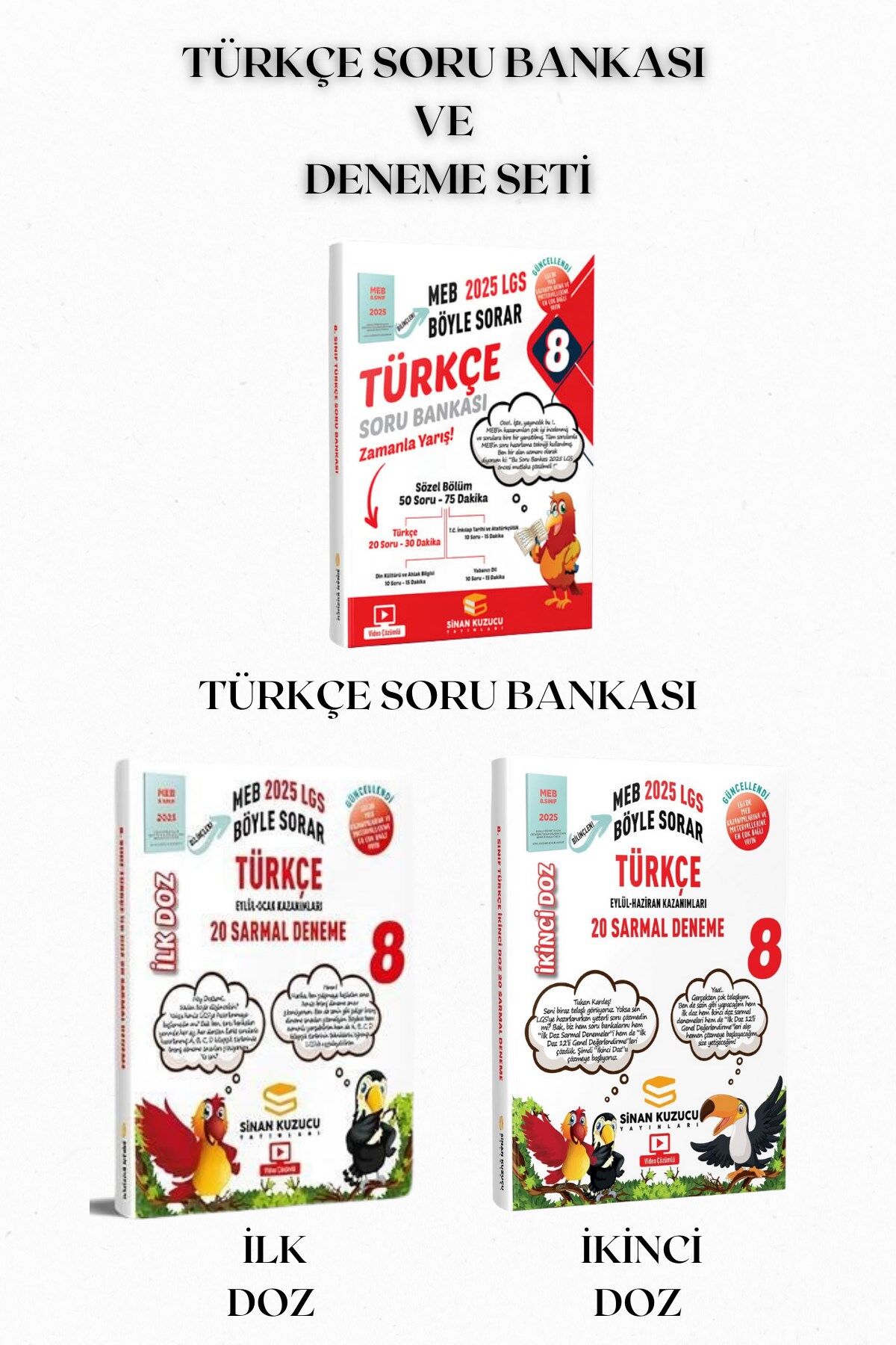 Sinan Kuzucu 8. Sınıf 2025 LGS Türkçe Soru Bankası ve İlk Doz ile İkinci Doz Deneme Seti