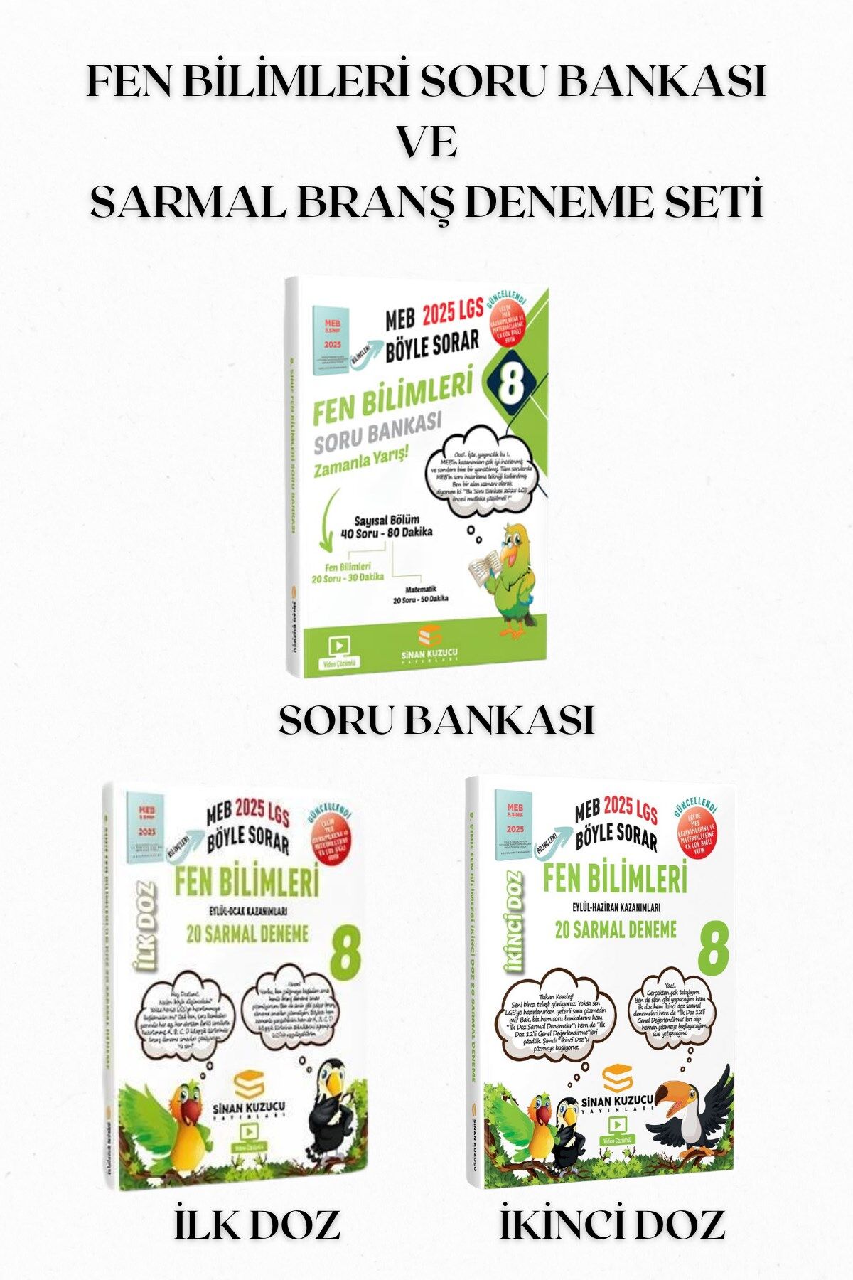 Sinan Kuzucu 8. Sınıf 2025 LGS Fen Bilimleri Soru Bankası ve İlk Doz ile İkinci Doz Deneme Seti