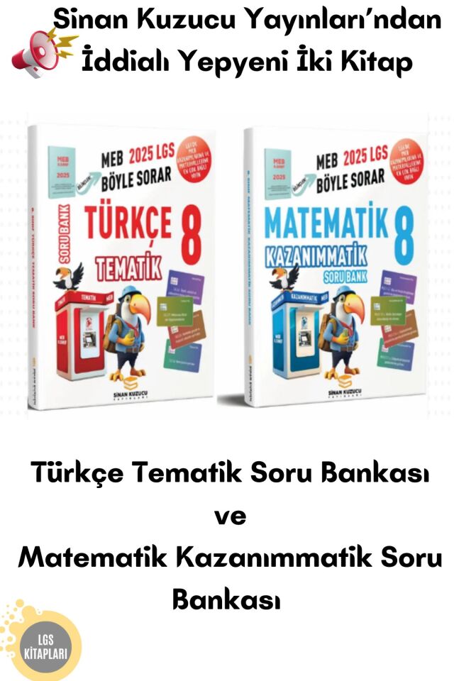 Sinan Kuzucu 8. Sınıf Türkçe Tematik ve Matematik Kazanımmatik 2'li Soru Bankası Seti