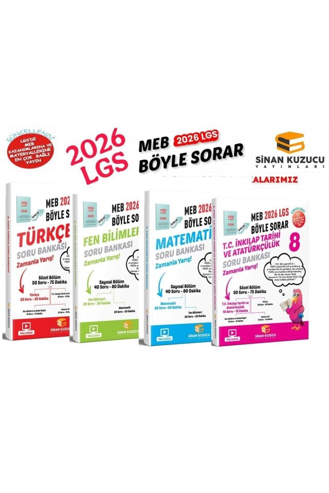 Sinan Kuzucu 2026 LGS 8. Sınıf Türkçe Matematik Fen İnkılap 4'lü Soru Bankası Seti