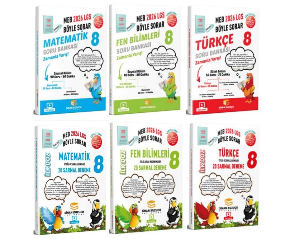 Sinan Kuzucu Yayınları - 8. Sınıf 2026 LGS Matematik Fen Türkçe Soru ve Deneme Seti