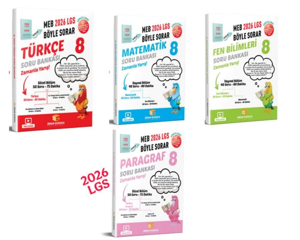 Sinan Kuzucu Yayınları - 8. Sınıf 2026 LGS Matematik Fen Türkçe Paragraf Soru Bankası Seti