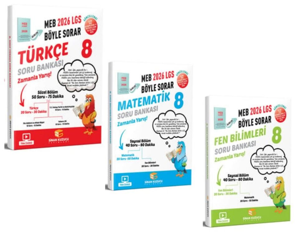 Sinan Kuzucu Yayınları - 8. Sınıf 2026 LGS Matematik Türkçe Fen Soru Bankası Seti