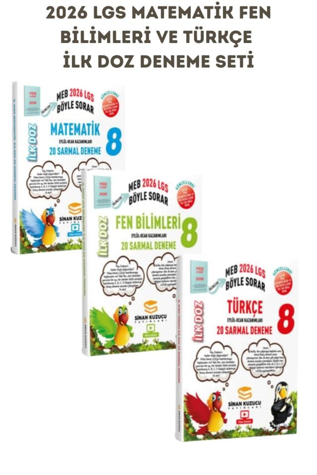 Sinan Kuzucu Yayınları - 8.Sınıf 2026 LGS Matematik Fen Bilimleri ve Türkçe İlk Doz 3'lü Deneme Seti