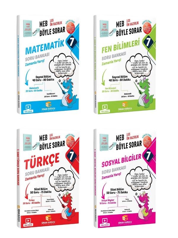 Sinan Kuzucu Yayınları - 7. Sınıf Türkçe Matematik Fen Bilimleri ve Sosyal Bilgiler 4'lü Set