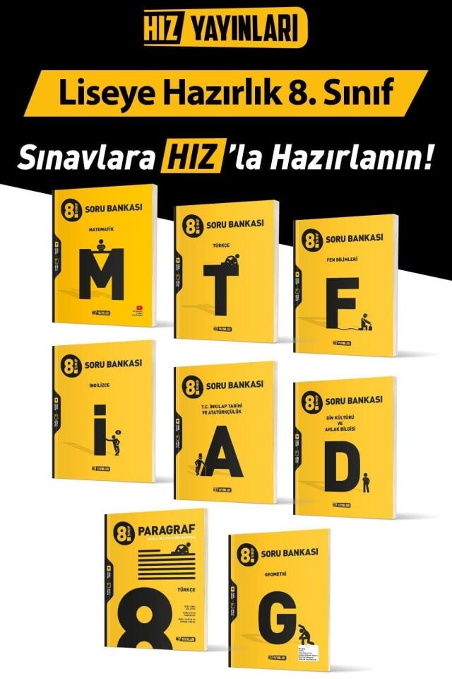 Hız Yayınları - 8. Sınıf TÜM DERSLER Soru Bankası Seti Toplam 8 Kaynak 25-26 Sezon Güncel Baskı