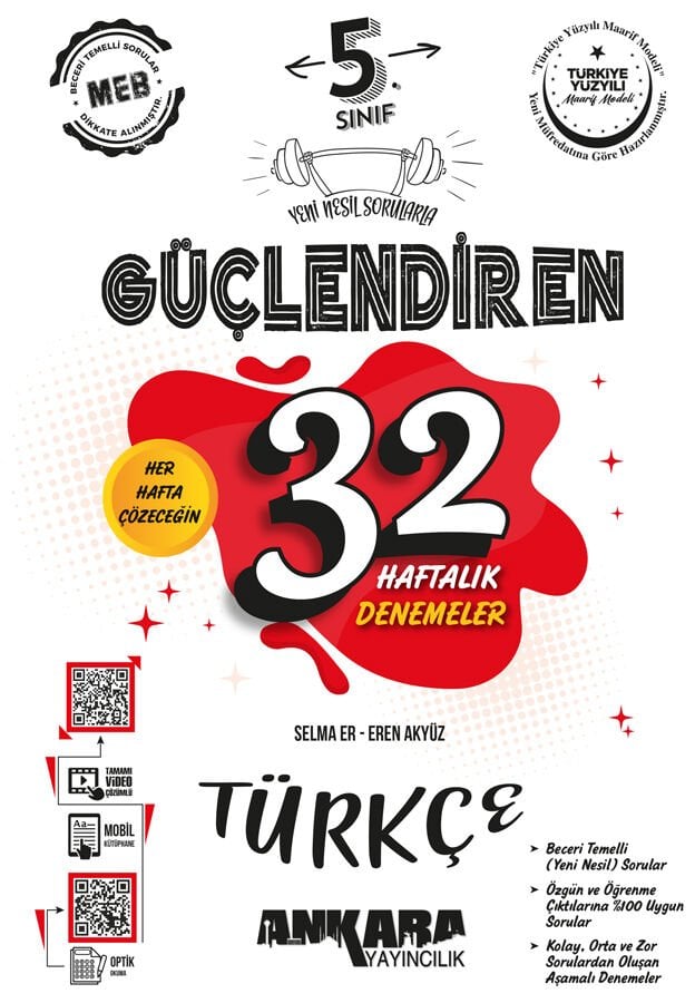Ankara Yayıncılık - 5. Sınıf Güçlendiren 32 Haftalık Türkçe Kazanım Denemeleri