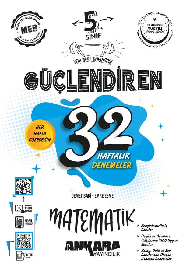Ankara Yayıncılık - 5. Sınıf Güçlendiren 32 Haftalık Matematik Kazanım Denemeleri