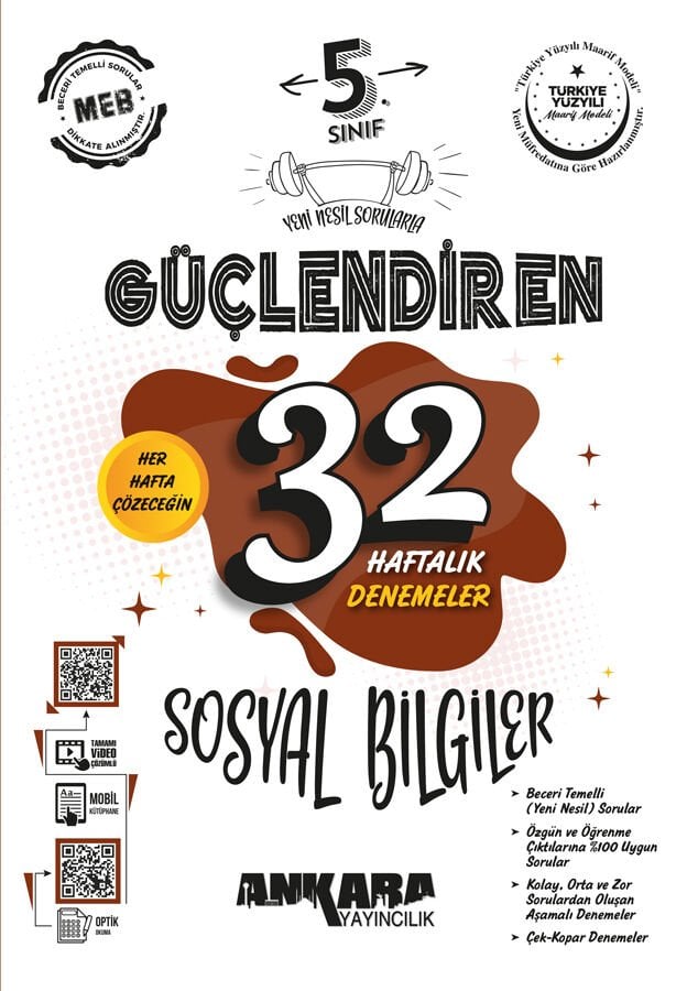 Ankara Yayıncılık - 5. Sınıf Güçlendiren 32 Haftalık Sosyal Bilgiler Kazanım Denemeleri