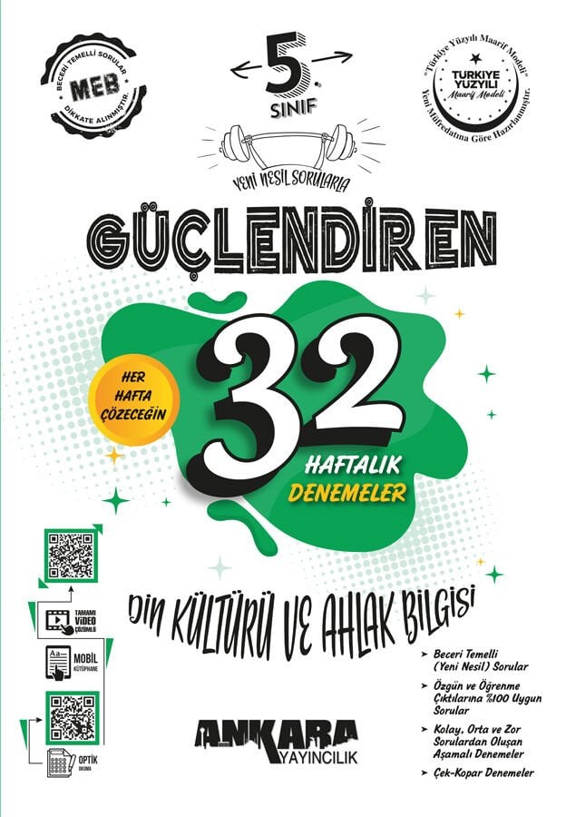 Ankara Yayıncılık - 5. Sınıf Güçlendiren 32 Haftalık Din Kültürü ve Ahlak Bilgisi Kazanım Denemeleri