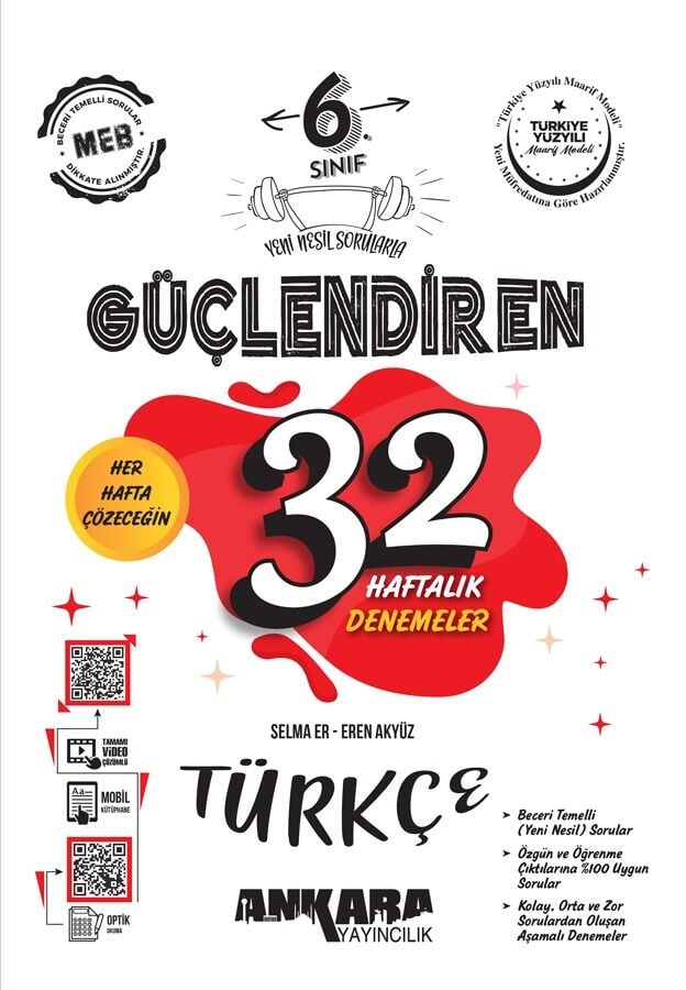 Ankara Yayıncılık - 6. Sınıf Güçlendiren 32 Haftalık Türkçe Kazanım Denemeleri