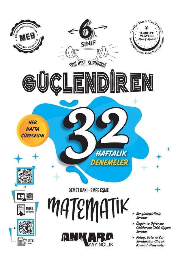 Ankara Yayıncılık - 6. Sınıf Güçlendiren 32 Haftalık Matematik Kazanım Denemeleri