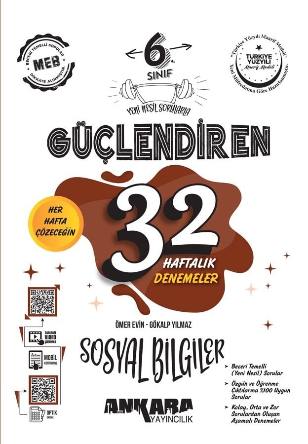 Ankara Yayınıclık - 6. Sınıf Güçlendiren 32 Haftalık Sosyal Bilgiler Kazanım Denemeleri