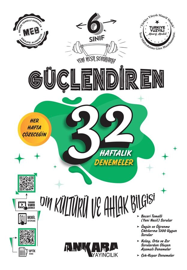 Ankara Yayıncılık - 6. Sınıf Güçlendiren 32 Haftalık Din Kültürü ve Ahlak Bilgisi Kazanım Denemeleri