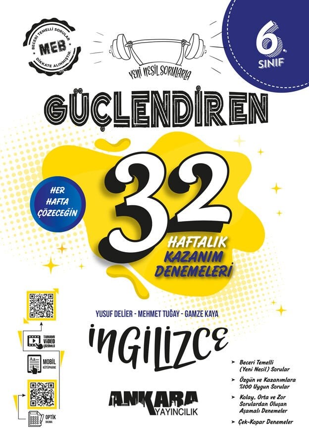 Ankara Yayıncılık - 6. Sınıf Güçlendiren 32 Haftalık İngilizce Kazanım Denemeleri