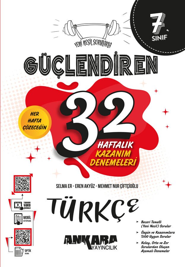 Ankara Yayınları - 7. Sınıf Güçlendiren 32 Haftalık Türkçe Kazanım Denemeleri