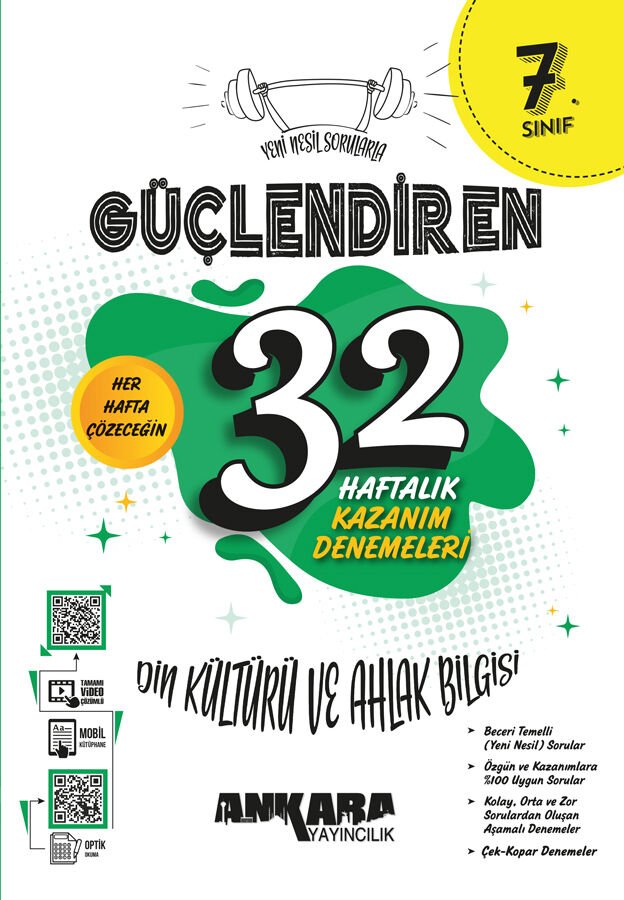 Ankara Yayıncılık - 7. Sınıf Güçlendiren 32 Haftalık Din Kültürü ve Ahlak Bilgisi Kazanım Denemeleri