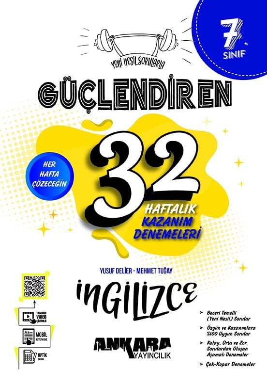 Ankara Yayıncılık - 7. Sınıf Güçlendiren 32 Haftalık İngilizce Kazanım Denemeleri