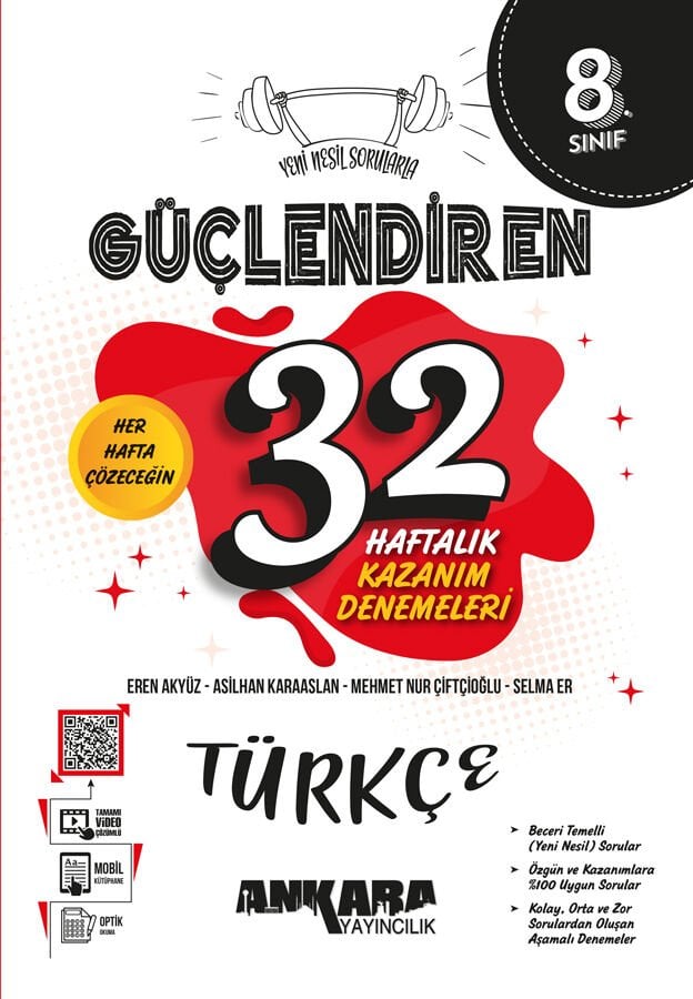 Ankara Yayıncılık - 8. Sınıf Güçlendiren 32 Haftalık Türkçe Kazanım Denemeleri