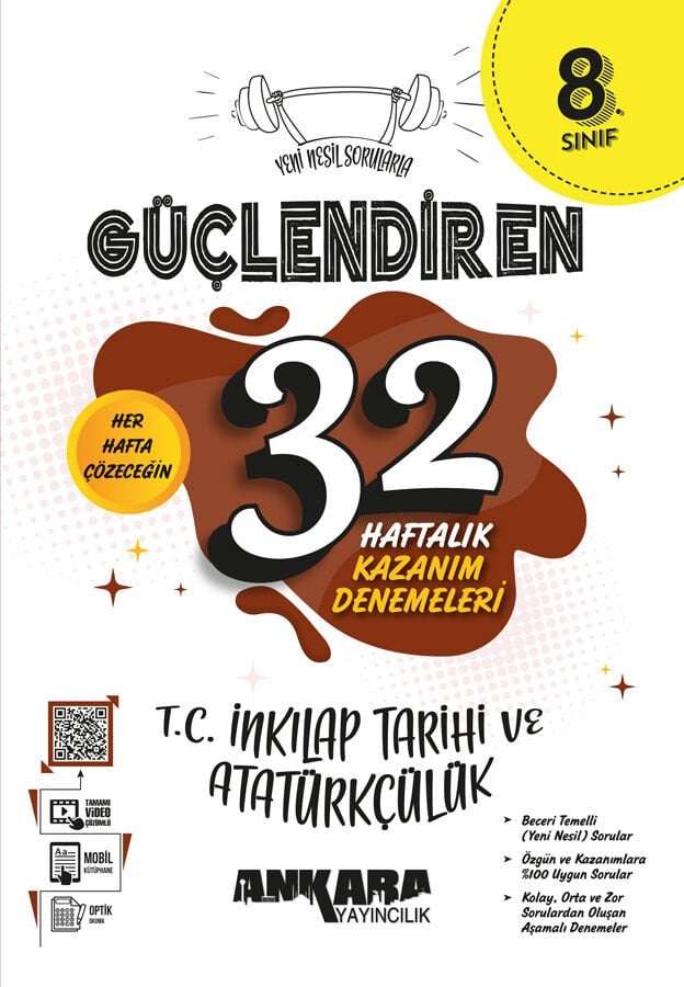 Ankara Yayıncılık - 8. Sınıf Güçlendiren 32 Haftalık T.C İnkılap Tarihi Ve Atatürkçülük Kazanım Denemeleri
