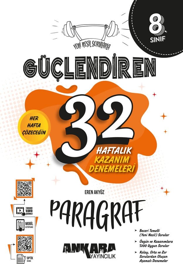 Ankara Yayıncılık - 8. Sınıf Güçlendiren 32 Haftalık Paragraf Kazanım Denemeleri