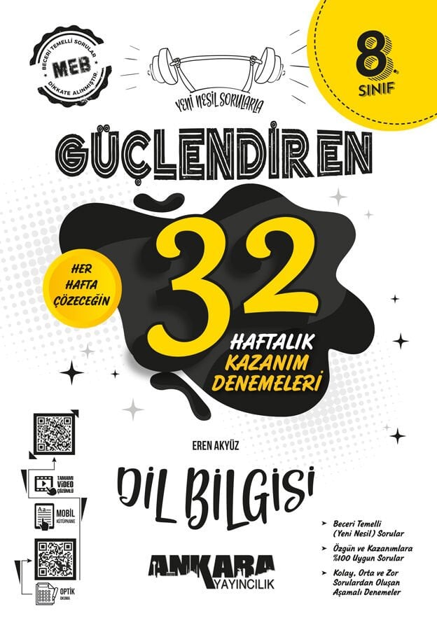 Ankara Yayıncılık - 8. Sınıf Güçlendiren 32 Haftalık Dil Bilgisi Kazanım Denemeleri